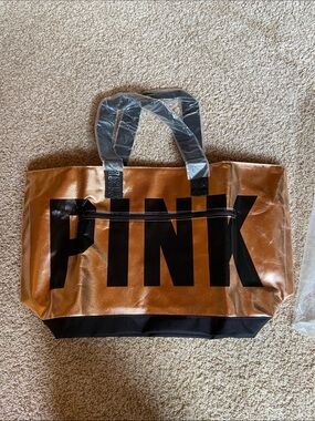 PINK Victoria's Secret Metallic Copper Tote with Black Logo and Trim